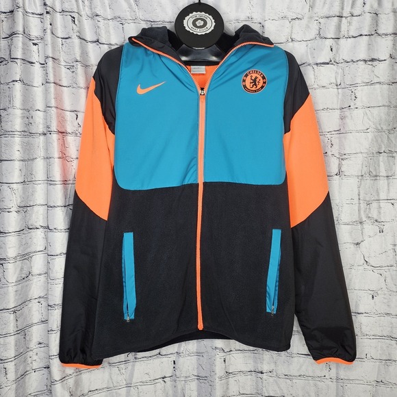 Nike Chelsea Hooded Soccer Football Jacket Blue Orange Black Men's M - Picture 1 of 15